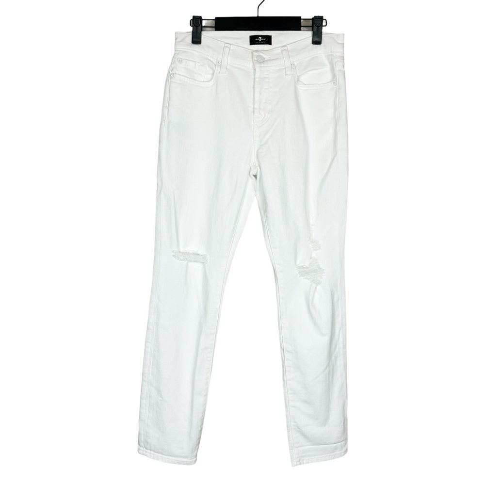 7 For All Mankind Josefina Distressed Straight Leg White Jeans Button Fly Sz 26